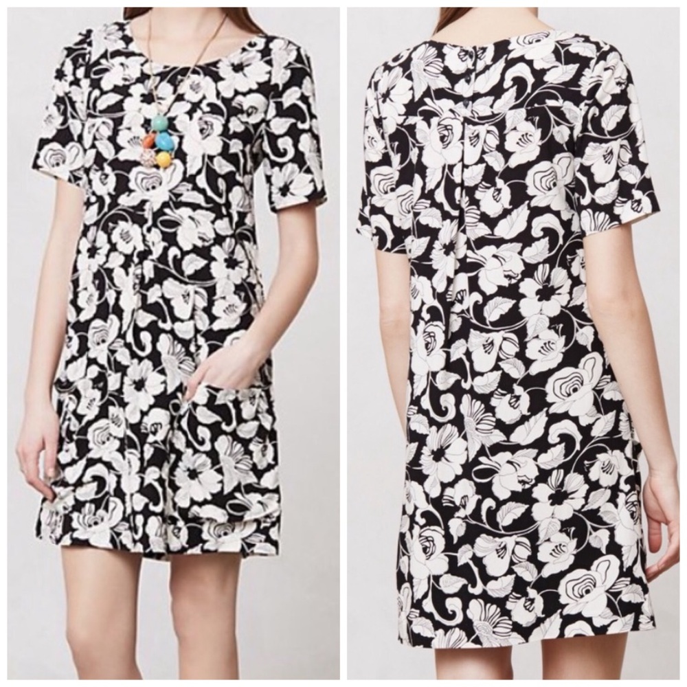 Anthropologie Maeve Black & White Floral Shift Dress